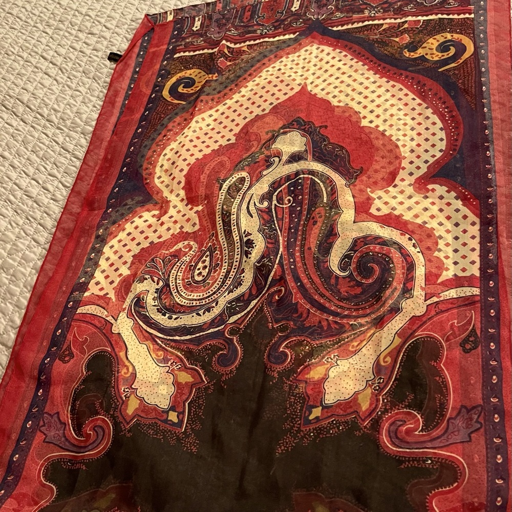 Silk scarf (100% silk) reds and blues